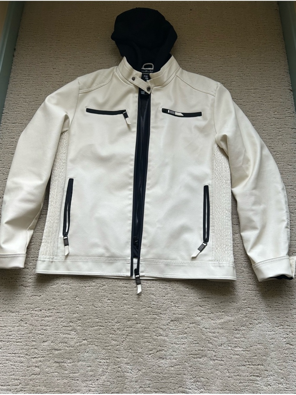 Men's Cream Hooded Jacket with Black Trim